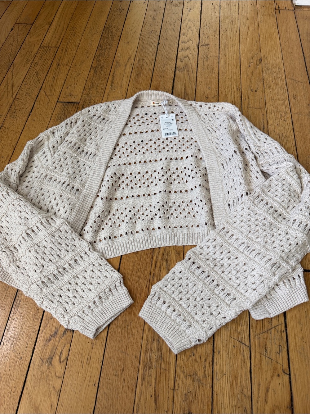 NWT Marine Layer Cropped Open-Knit Cardigan in Cream size Small